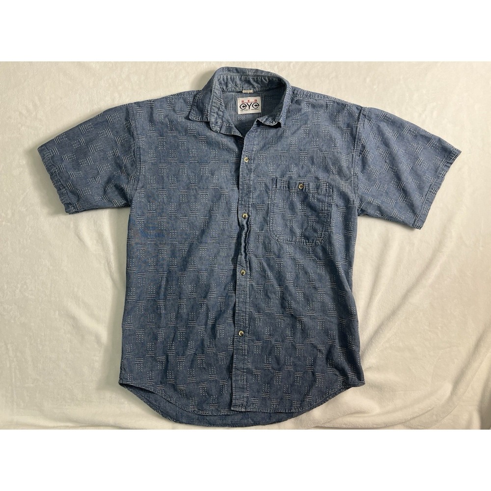 RED CYC by Marc Daniels Blue Geometric Short Sleeve Cotton Button-Up Shirt M